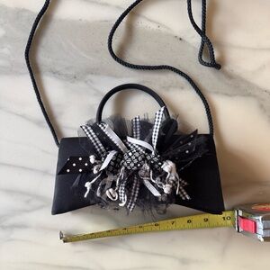 Black and White Evening Bag with Ribbon and Button Accents